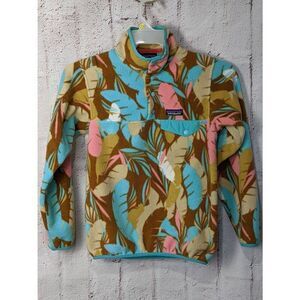 Patagonia Synchilla Snap T Feather Graphic Pink Turquiose Pullover Fleece Sz XXS